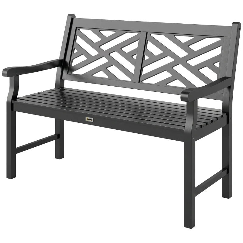Outsunny 46" Outdoor Bench, Wooden Patio Loveseat with Slatted Frame and Armrests, 2 Seater Garden Bench for Porch, Lawn, Black