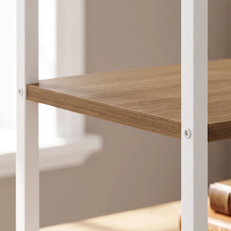 HOMCOM Folding Computer Desk with 4-Tier Bookshelf Space-Saving Home Office Desk, Natural