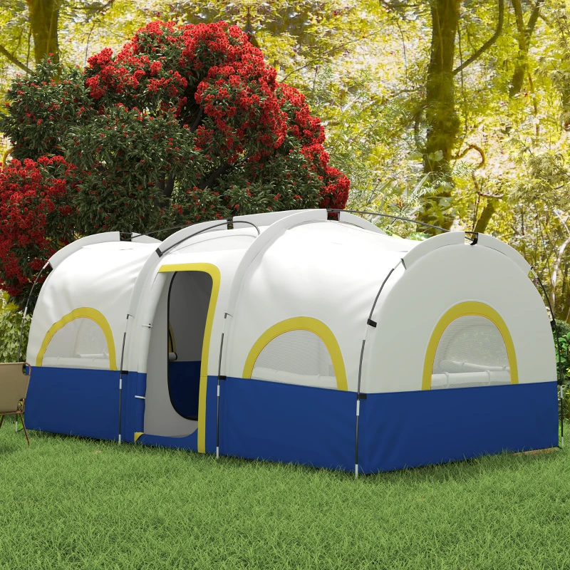 Outsunny 4 Person Camping Tent, 3 Room Cabin Tent, 3000mm Waterproof and UPF30+ with Sewn in Groundsheet and Carry Bag, Blue