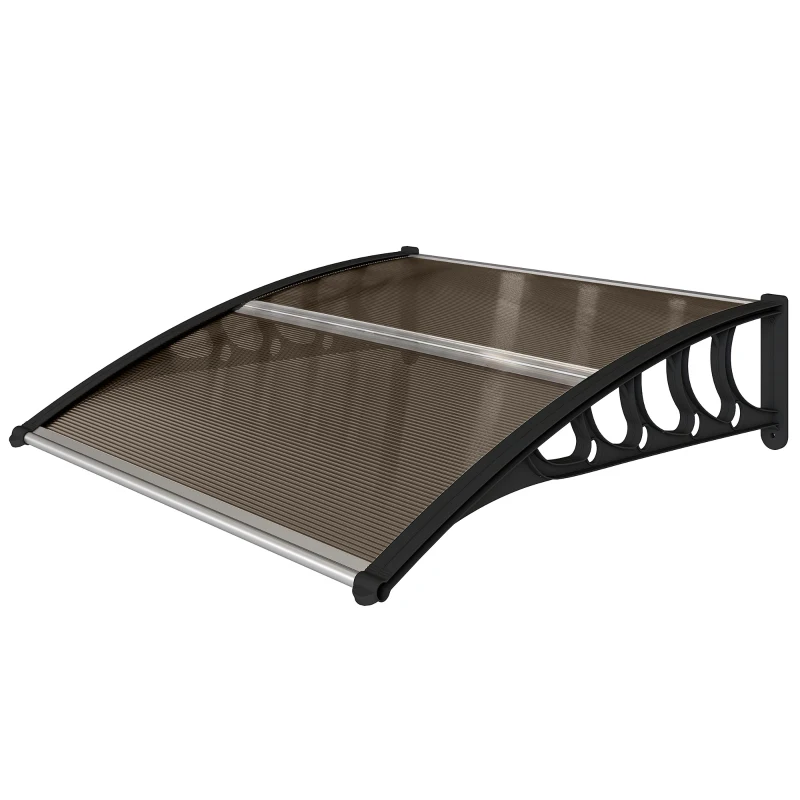 Outsunny Awning Door Canopy, 40.6" x 38" Polycarbonate Front Door Outdoor Patio Cover with Hollow Sheet for UV Protection, Brown