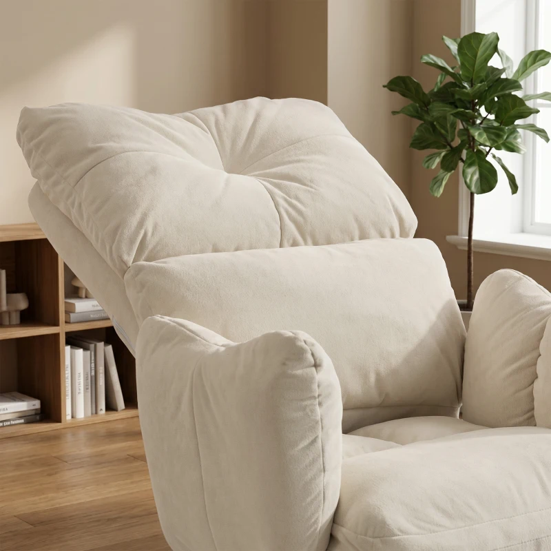 HOMCOM Office Chair with Foot Rest, Ergonomic Reclining Computer Gaming Chair with Snow Flannel Fabric, Thick Cushion, Cream
