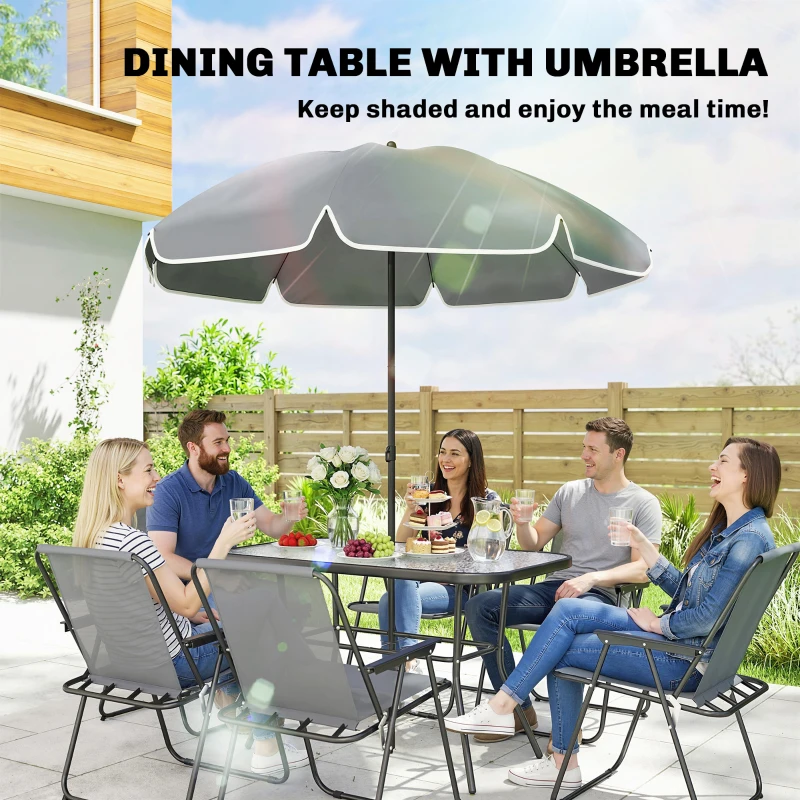 Outsunny 8 Piece Patio Table and Chairs Set with Folding Chairs, Tempered Glass Tabletop and Umbrella for Garden, Grey