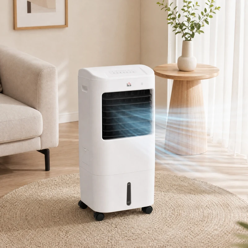 HOMCOM Cooling Fan for Bedroom with Ice Pack, Tower Fan with Remote Control, 3 Modes, 3 Speeds, 7.5H Timer, White