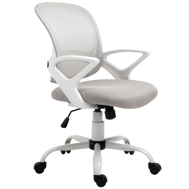 HOMCOM Swivel Mid Back Computer Desk Chair, Ergonomic Mesh Office Chair with Rocking Function, Rolling Wheels, Gray
