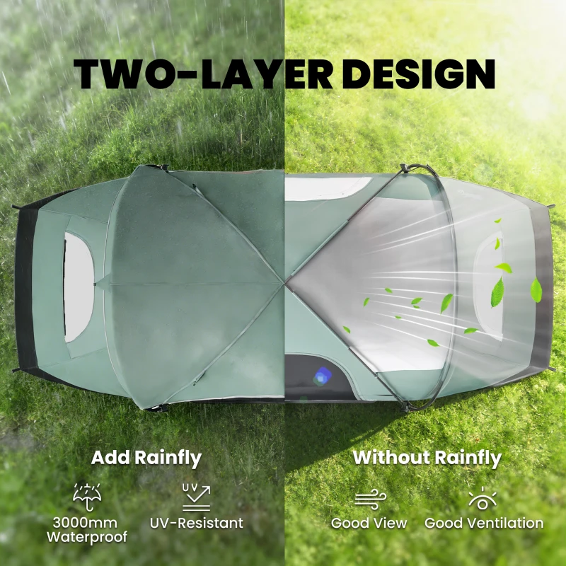 Outsunny 5 Person Family Tent, Outdoor Camping Tent with Lighting Hook, Carrying Bag for Camping, Hiking and Travelling, Green