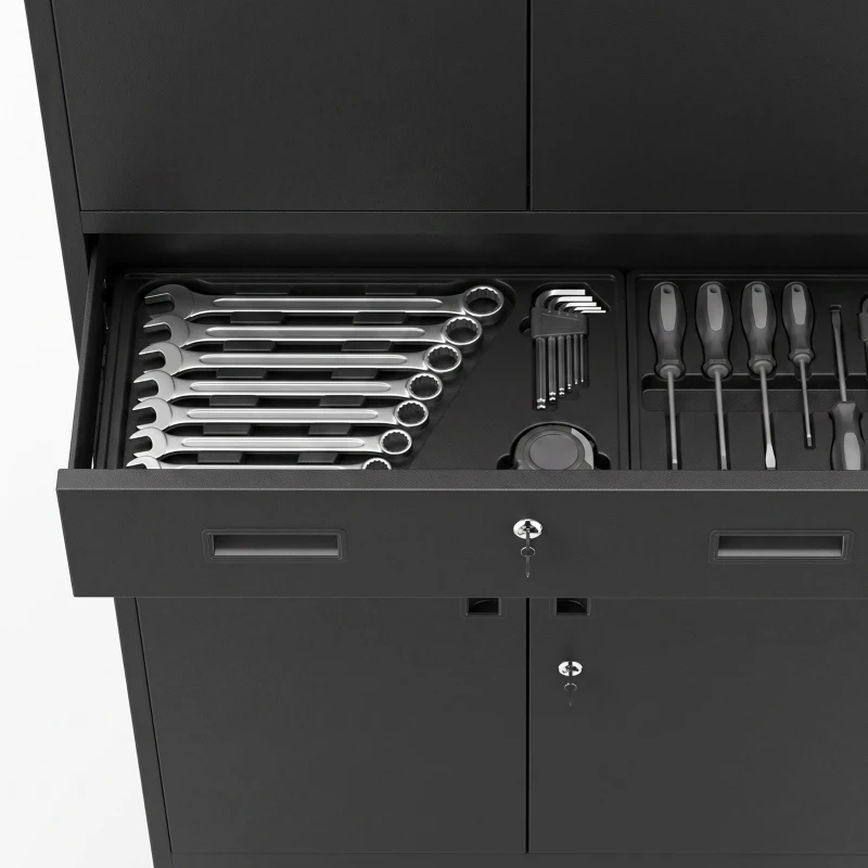 HOMCOM Metal Storage Cabinet with Locking Doors and Drawer,  71" Tall Lockable Garage Storage Cabinet with Adjustable Shelves