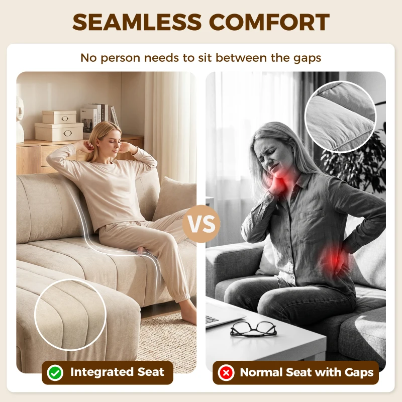HOMCOM Sectional Couch with Integrated Seat, 3 Seater L-Shaped Sofa with Changeable Chaise, Spring Cushion, 2 Pillows, Beige