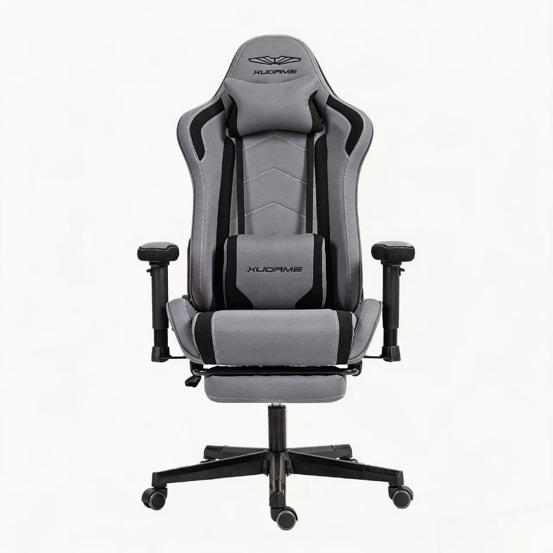 Ergonomic Gaming Chair with Adjustable Lumbar and Headrest Pillows, Cozy Computer Seat for Office and Gaming, 27.5"L x 20.5"W x 53"H, Gray