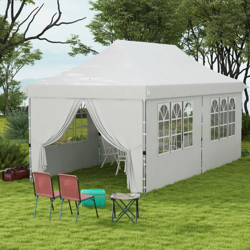 Outsunny 20x10 Pop Up Canopy with 6 Removable Sidewall, Carry Bag and 6 Sand Bags, Height Adjustable Instant Sun Shelter, White