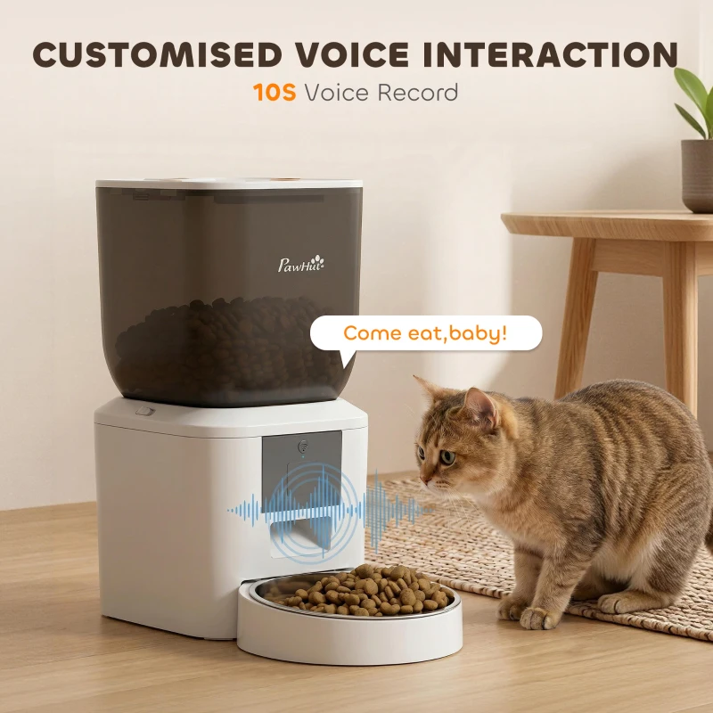 PawHut Automatic Cat Feeder, 2.4G WiFi, Smart APP Control 8L Pet Feeder Dispenser 1-10 Meals with 10s Meal Call Back