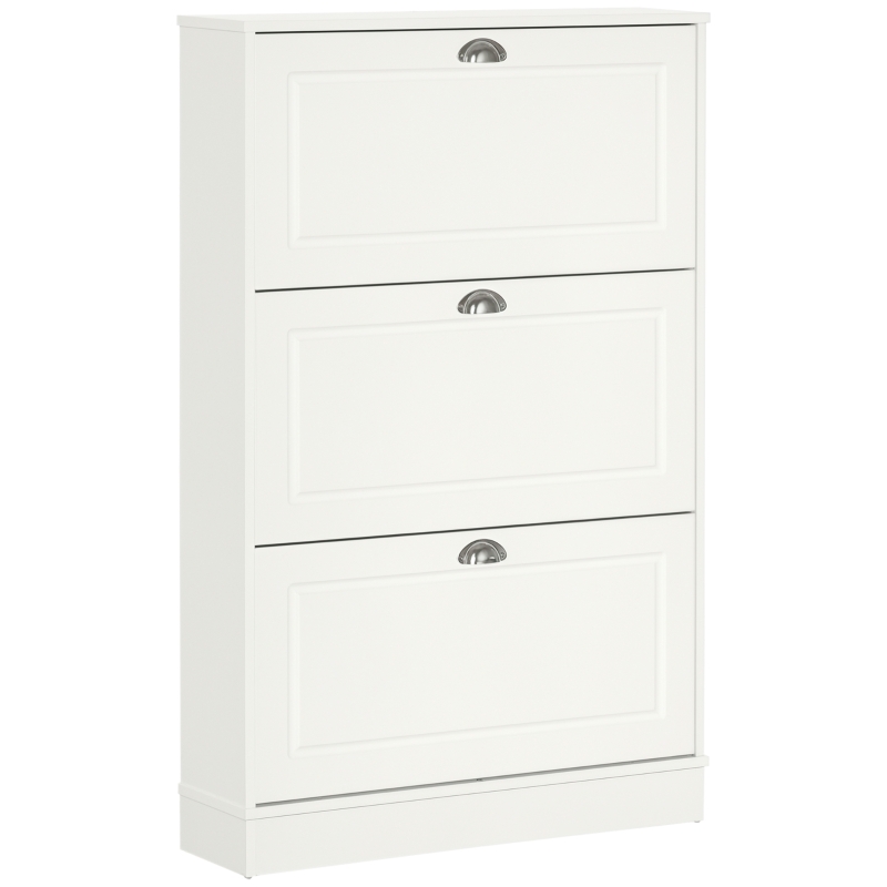 HOMCOM Shoe Cabinet, Narrow Shoe Storage Cabinet with 3 Flip Drawers, Holds 12 Pairs for Entryway, Hallway, White