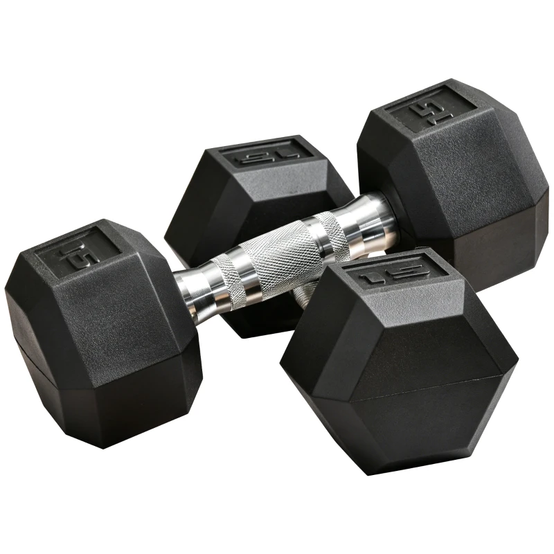 Soozier Rubber Dumbbells Weight Set, Total 30lbs Dumbbell Hand Weight for Body Fitness Training for Home Office Gym, 2 x 15lbs