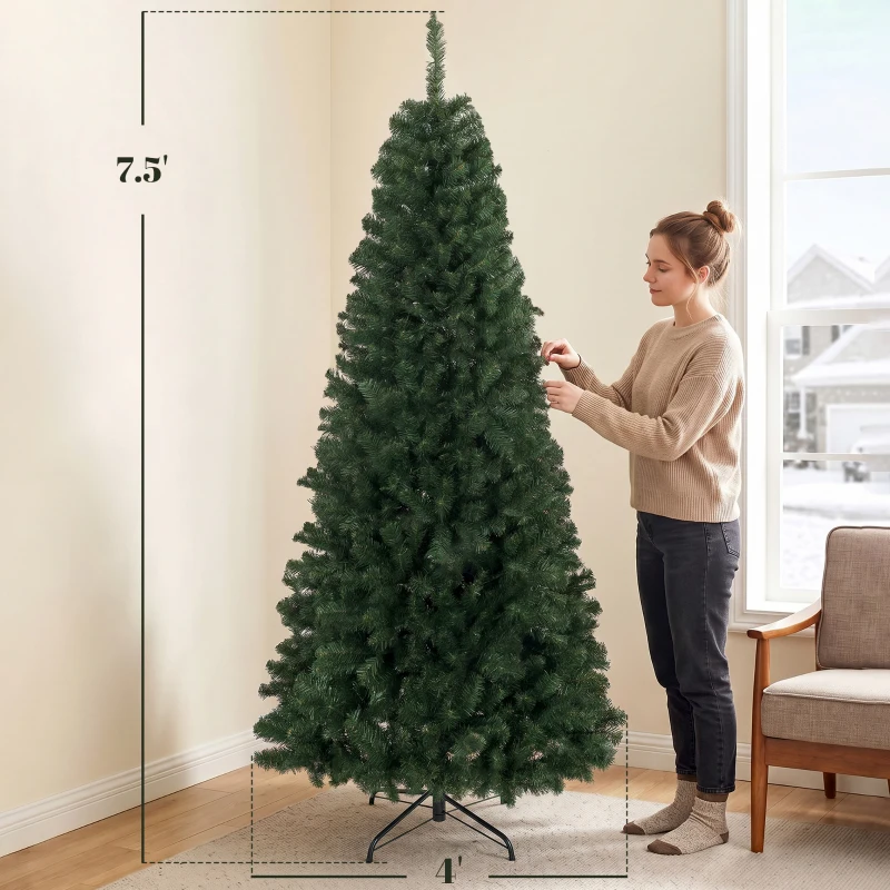 HOMCOM 7.5 ft Artificial Christmas Tree, Norway Spruce Tree, Hinged Xmas Tree with Metal Stand