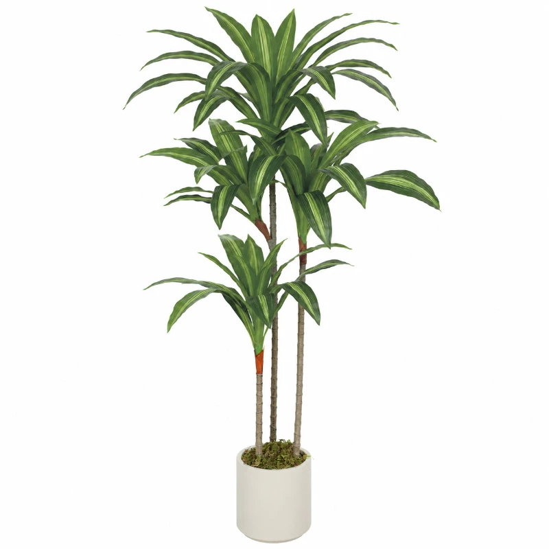 HOMCOM 4FT Dracaena Fake Plant, Artificial Plant with Bendable Trunks for Home Office Decor, Green