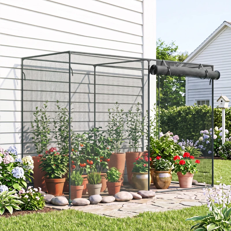 Outsunny 6 x 3ft Crop Cages for Garden, Plant Protectors from Animals, Storage Bag and 6 Ground Stakes, Black(m-10)