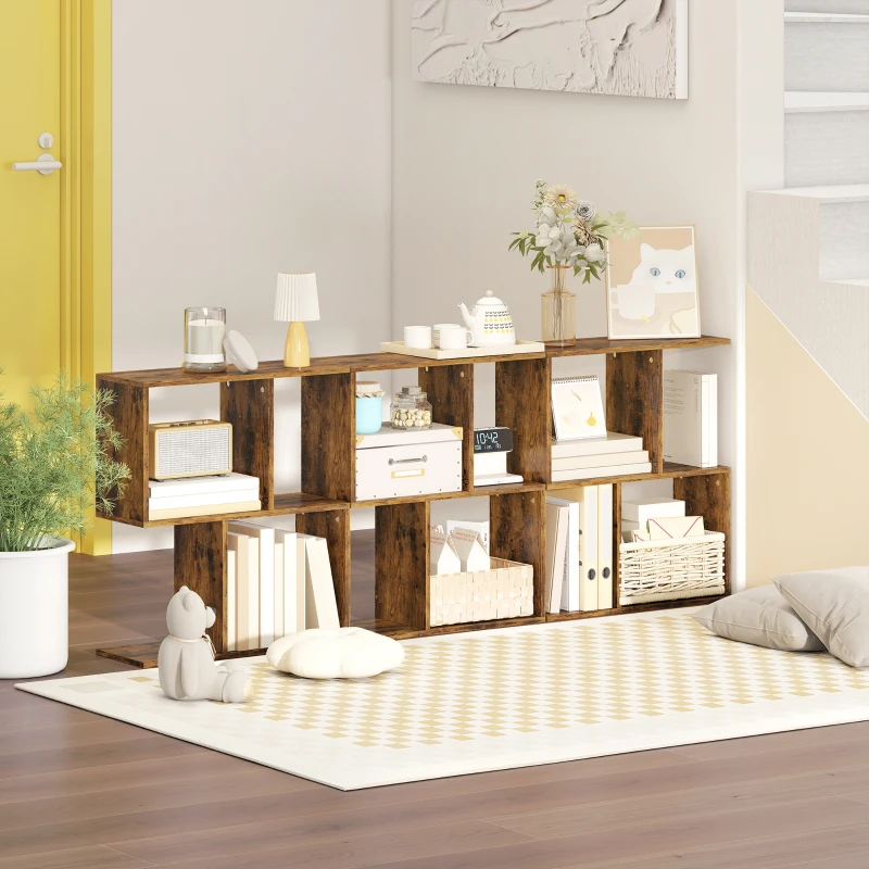 HOMCOM End Table, Narrow Side Table with Storage Shelves, S-Shaped, 3-Tier, 19.7" W x 7.7" D x 22.8" H, Rustic Brown