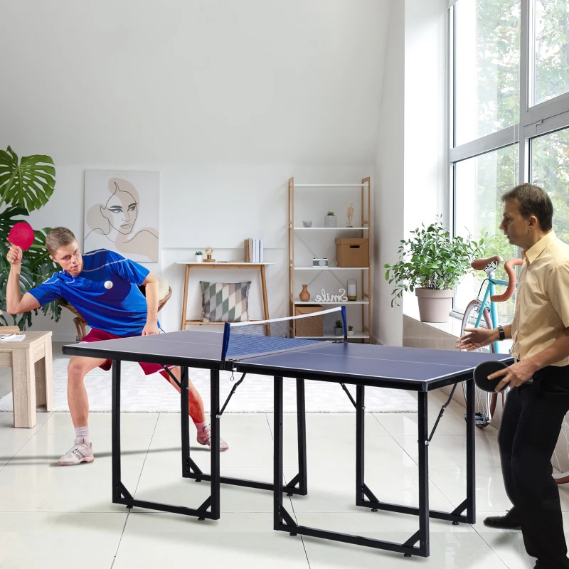 Soozier 6x3 ft Compact Midsize Table Tennis Table Multi-Use Family Ping-pong Table Free Standing Folding Blue