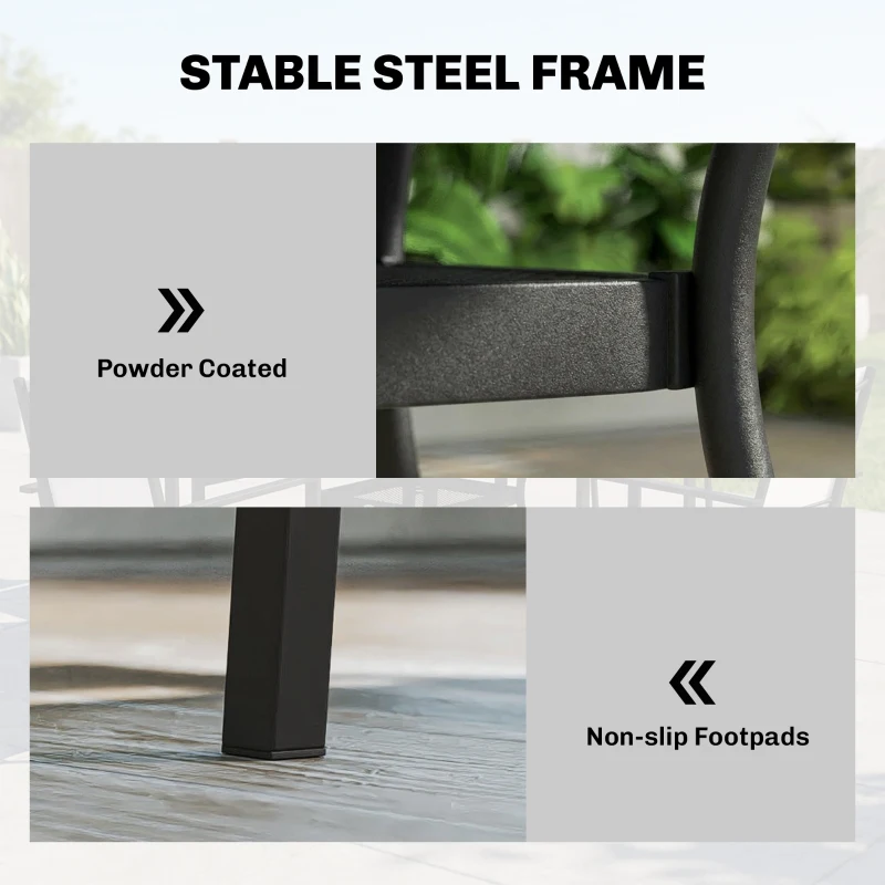 Outsunny 5 Piece Outdoor Patio Dining Set, Dining Table and 4 Stackable Chairs with Umbrella Hole, Shelf