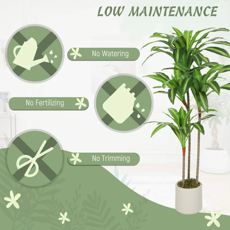HOMCOM 4FT Dracaena Fake Plant, Artificial Plant with Bendable Trunks for Home Office Decor, Green