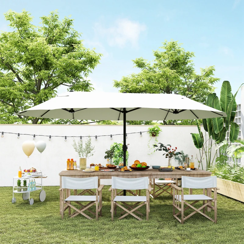 Outsunny 15' Outdoor Patio Umbrella with Twin Canopy Sunshade Steel Table Umbrella with Lift Crank Beige