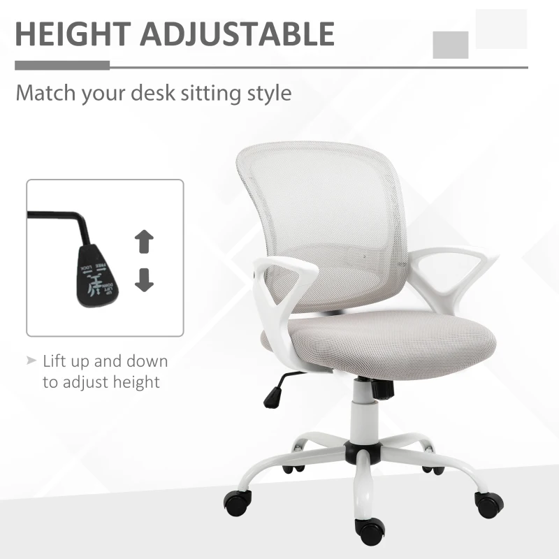 HOMCOM Swivel Mid Back Computer Desk Chair, Ergonomic Mesh Office Chair with Rocking Function, Rolling Wheels, Gray