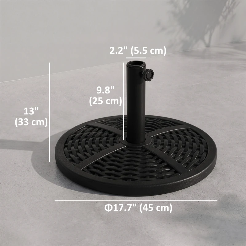 Outsunny 21 lbs Cement Round Market Umbrella Base Holder, 18" Heavy Duty Parasol Stand with Rattan Design for Patio, Black