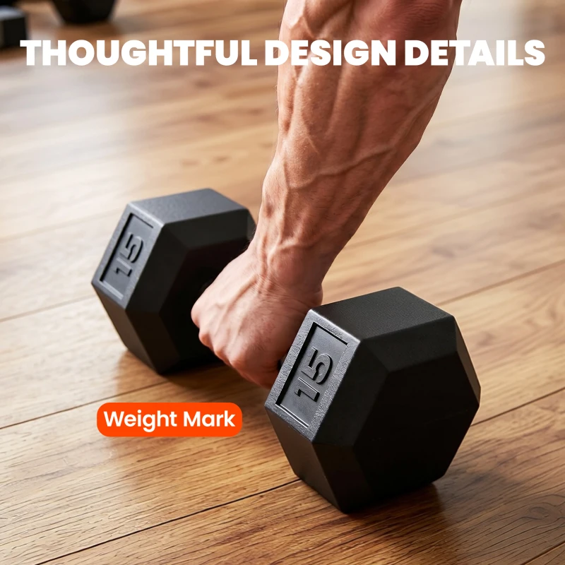 Soozier Rubber Dumbbells Weight Set, Total 30lbs Dumbbell Hand Weight for Body Fitness Training for Home Office Gym, 2 x 15lbs