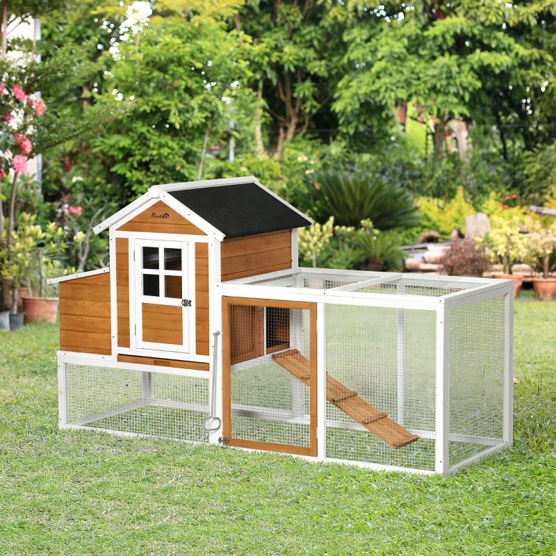 PawHut Chicken Run Waterproof Large Chicken Coop with Nesting Box for 2-4 Chickens, Orange and White