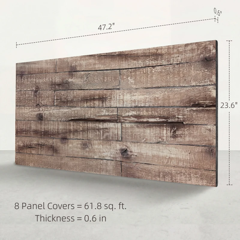 HOMCOM 8-Pack 3D Faux Wood Wall Panels, Lightweight Polyurethane Panels for Interior and Exterior Accent Walls, Gray Wood Grain