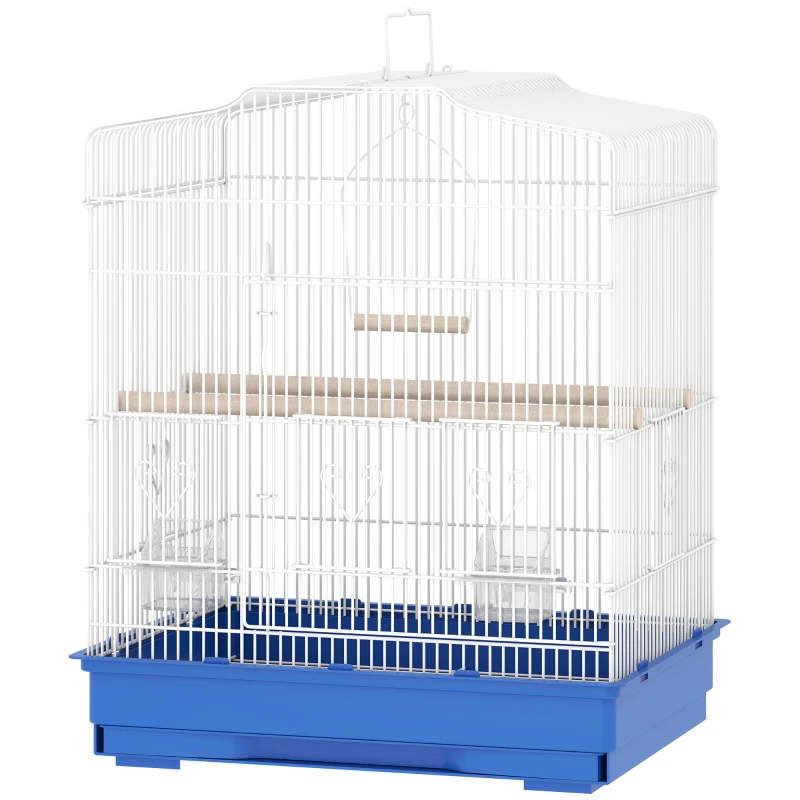PawHut 23" Bird Cage, Finches Canaries, Parrot Cage with Doors Perches, 2 Feeder Pet Supplies, Blue