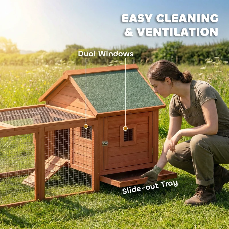 PawHut 72" Chicken Coop, Wooden Hen House for 2 Chickens, Poultry Cage with Run, Nesting Box, Removable Tray, Waterproof Roof