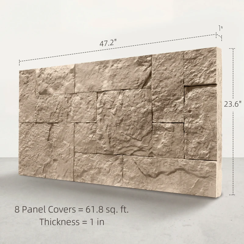 HOMCOM 8-Pack 3D Faux Stone Wall Panels, Lightweight Polyurethane Panels for Interior and Exterior Accent Walls, Beige
