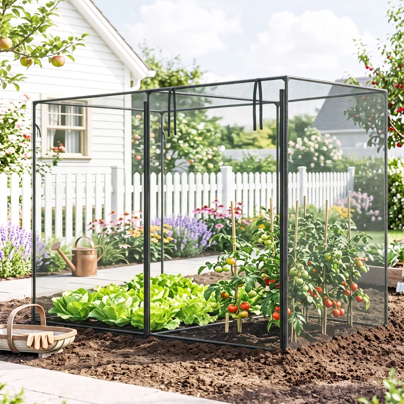 Outsunny 6 x 3ft Crop Cages for Garden, Plant Protectors from Animals, Storage Bag and 6 Ground Stakes, Black(m-9)