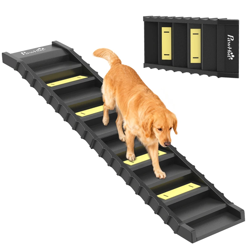 PawHut Dog Stairs for Car Truck SUV, Foldable Dog Ramp for Large Medium Small Dogs, Black