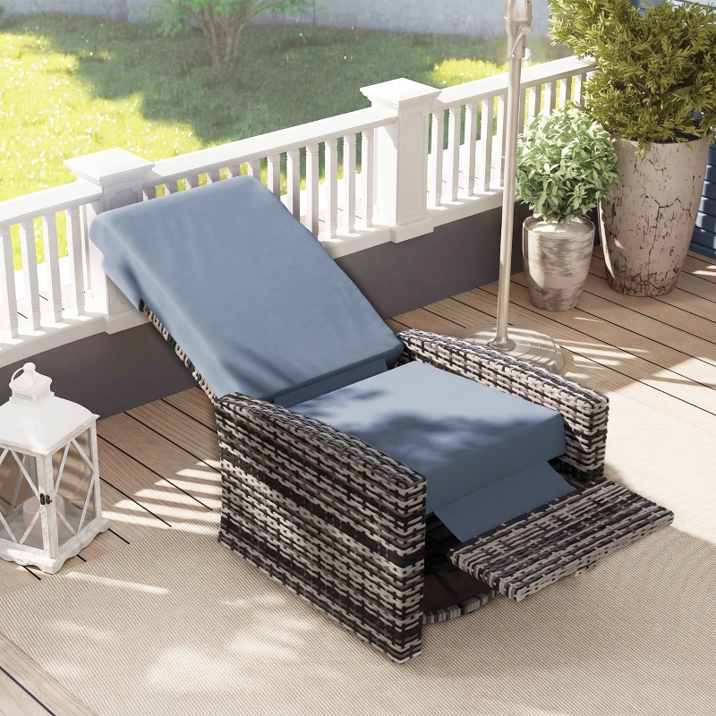 Outsunny Outdoor Wicker Swivel Recliner Chair, Lifting Footrest, 360° Rotating Basic, Water-resistant Cushions, Gray