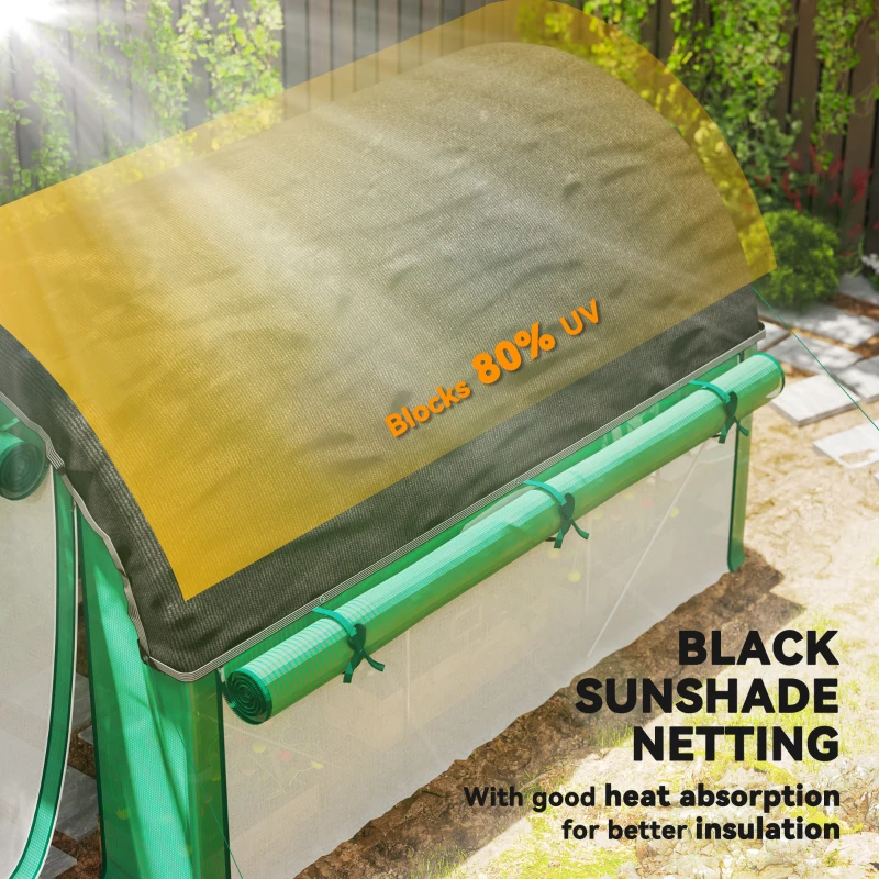 Outsunny Walk-in Tunnel Greenhouse, Plant Hot House with Sunshade Net, Roll-up Mesh Sidewalls, 2 Doors, 6.6' x 10' x 6.5' , Green