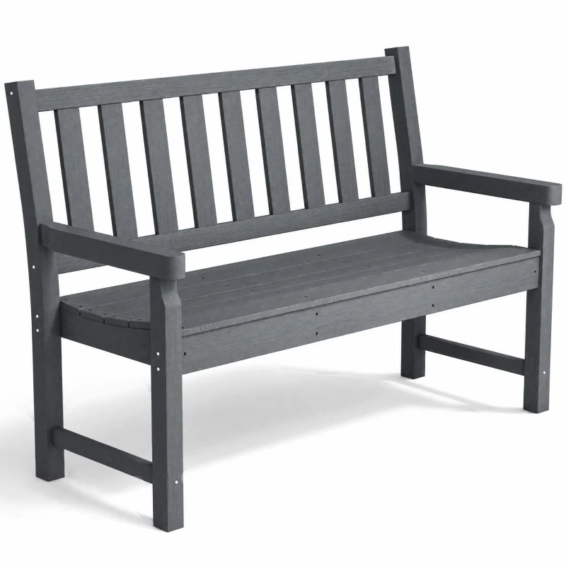 Outsunny 2-Person Garden Bench, HDPE Outdoor Bench with 530 lbs Capacity, Curved Seat for Backyard, Park, Porch, Lawn, Gray