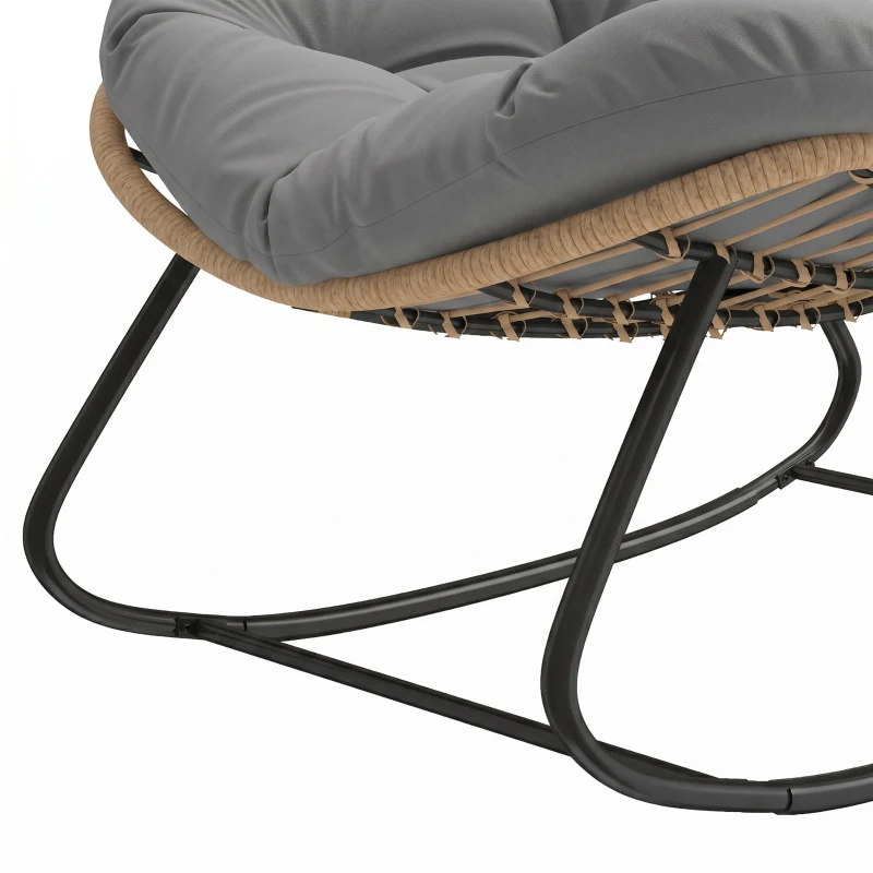 Outsunny Indoor Outdoor Papasan Rocking Chair, Oversized Rocking Egg Chair with Cushion for Garden, Patio, Grey