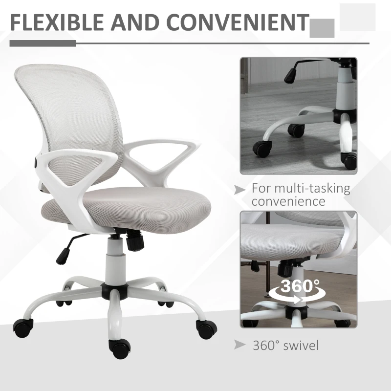 HOMCOM Swivel Mid Back Computer Desk Chair, Ergonomic Mesh Office Chair with Rocking Function, Rolling Wheels, Gray