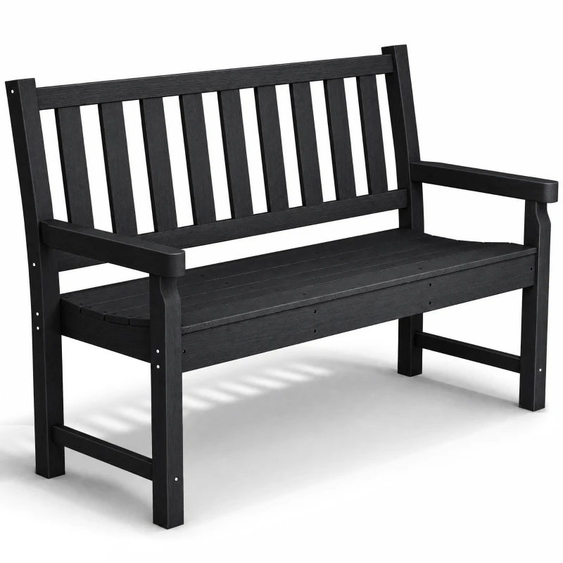 Outsunny 2-Person Garden Bench, HDPE Outdoor Bench with 530 lbs Capacity, Curved Seat for Backyard, Park, Porch, Lawn, Black
