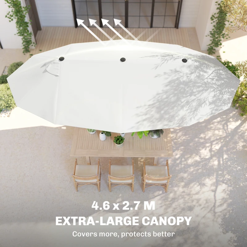 Outsunny 15' Outdoor Patio Umbrella with Twin Canopy Sunshade Steel Table Umbrella with Lift Crank Beige