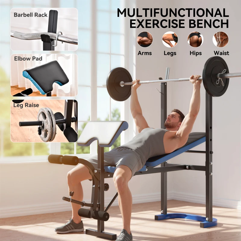 Soozier Adjustable Weight Bench with Barbell Rack and Leg Developer for Weight Lifting and Strength Training Multifunctional Workout Station for Home Gym Fitness, Black