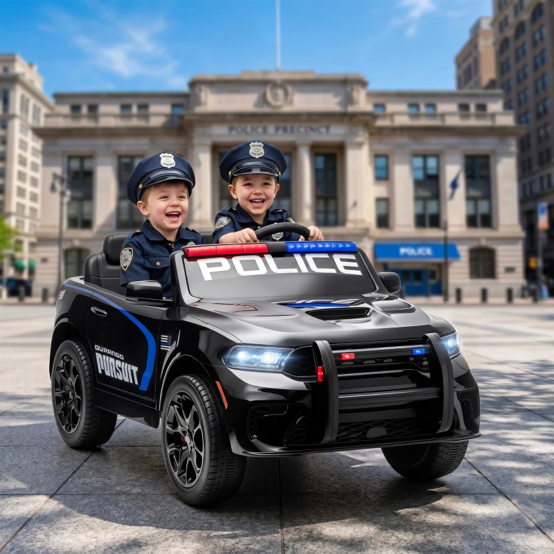 Qaba Licensed Dodge Ride On Police Car for Kids with 2 Seater, Remote, Suspension, Flashing Lights, Siren for Ages 3-6, Black
