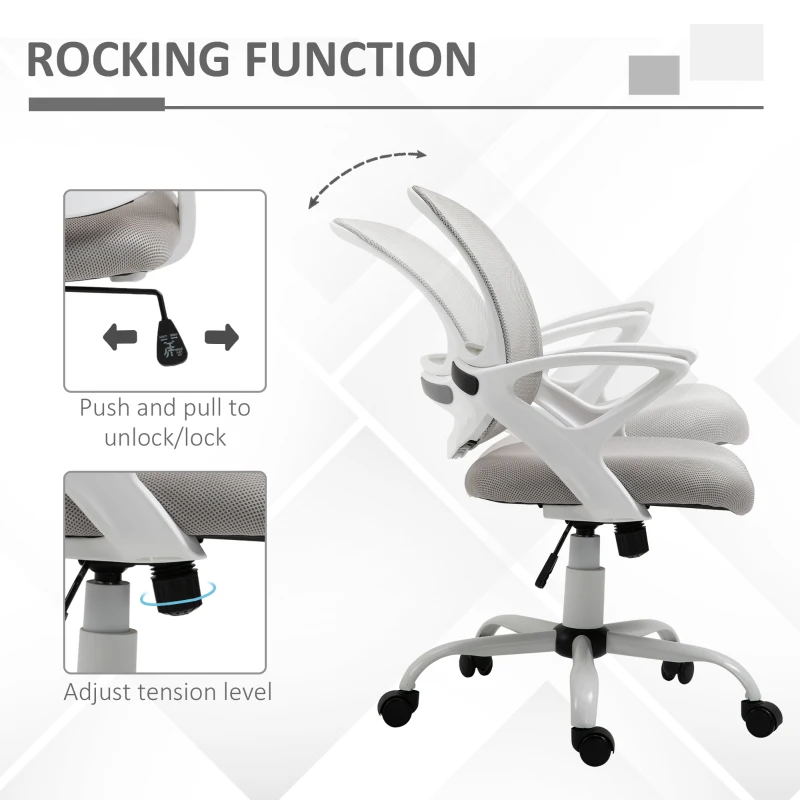 HOMCOM Swivel Mid Back Computer Desk Chair, Ergonomic Mesh Office Chair with Rocking Function, Rolling Wheels, Gray