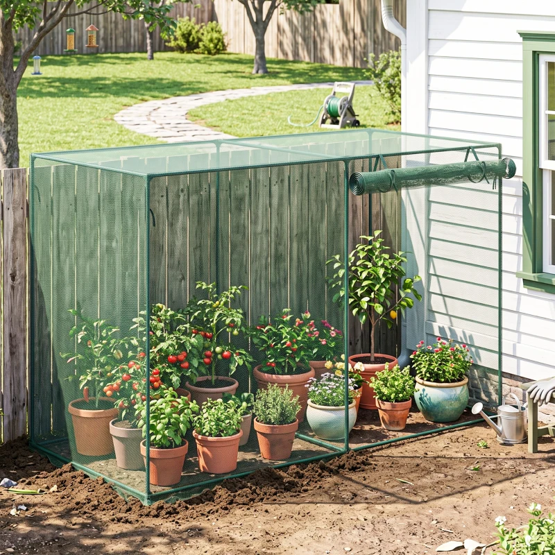 Outsunny 6 x 3ft Crop Cages for Garden, Plant Protectors from Animals, Two Zippered Doors, Storage Bag, 6 Ground Stakes, Green