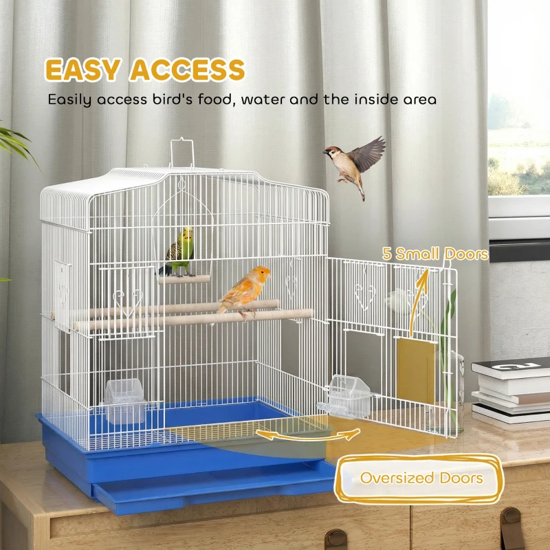 PawHut 23" Bird Cage, Finches Canaries, Parrot Cage with Doors Perches, 2 Feeder Pet Supplies, Blue
