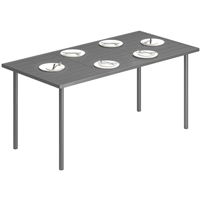 Outsunny 65" x 31.5" Outdoor Dining Table for 6, Metal Rectangular Patio Dining Table with Metal Slatted Top