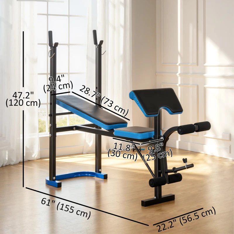 Soozier Adjustable Weight Bench with Barbell Rack and Leg Developer for Weight Lifting and Strength Training Multifunctional Workout Station for Home Gym Fitness, Black
