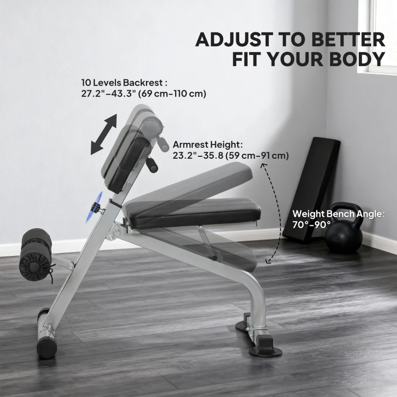Soozier Roman Chair Back Extension Machine, Height Adjustable Hyperextension Bench, 38" x 26.8" x 27.2–43.3", Silver Tone