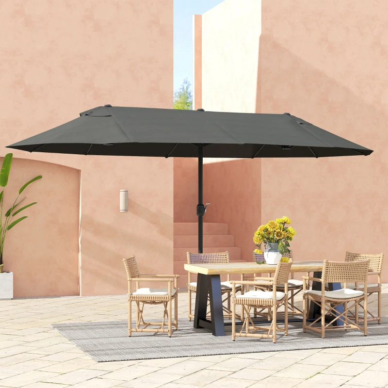 Outsunny Extra Large 15 ft Patio Umbrella, Double-Sided Wide Outdoor Umbrella with Crank Handle and Air Vents for Backyard, Deck, Pool, Market, Gray
